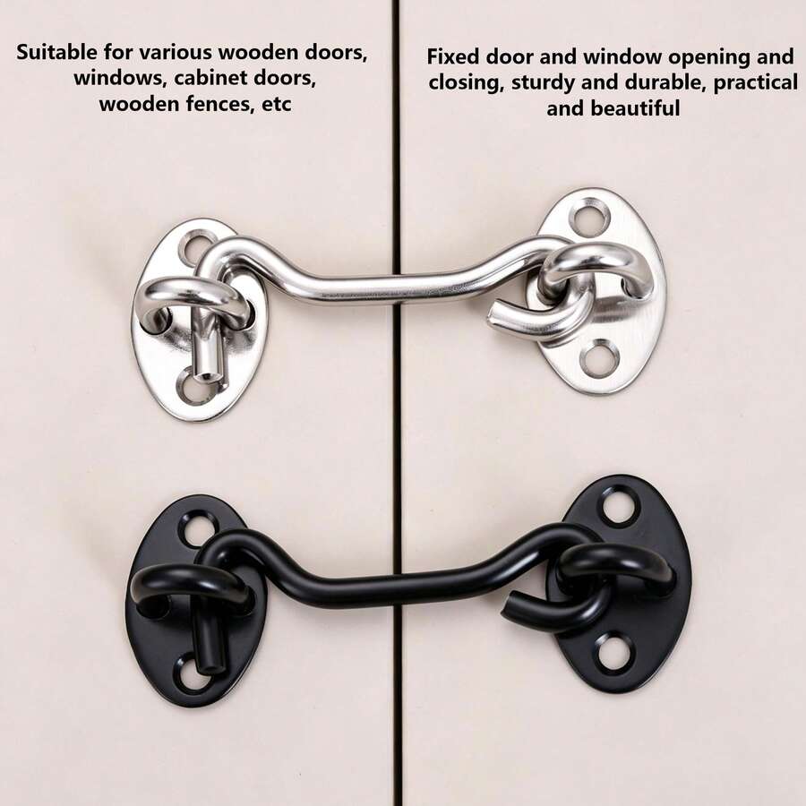 1 Set 4-Inch Barn Style Simple Door Lock Hardware, Sliding Eye Hook Lock With Screws, Rust-Resistant Metal Lock For Privacy Protection, Suitable For Indoor Doors, Windows, Wooden Fences And Garage Doors