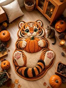 1 pieza Felpudo de calabaza y tigre, alfombra de sala de estar, alfombra, alfombra de área, alfombra de área pequeña, decoración del hogar, decoración de sala de estar, decoración de habitación, alfombra lavable, regalo de Halloween - Tigre calabaza - Ver 3