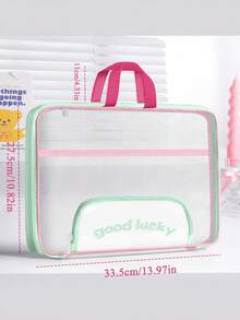 1pc Transparent Document Storage Bag With Handle Zipper Mesh Pouch Large Capacity Stationery Organizer For School Exams Back To School - Single Piece - View 8