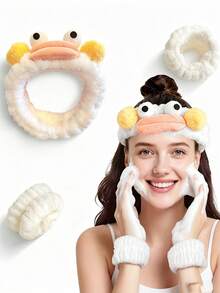 3pcs Funny Washable Headband Set, Absorbent Wristbands, Keep Clothes And Hair Dry, With Bowknot, Washable, Multi-Color Hair Clips, Elastic Hair Rings For Washing And Skincare, Suitable For Washing, Makeup, Spa, Home, Spa - Multicolor - View 9