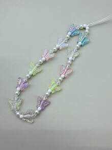 1pc Fashionable Exquisite Pearl Butterfly Beaded Candy Color Phone Lanyard Anti-Loss Pendant Phone Chain Versatile - Multicolor - View 9