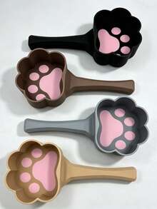 1pc Cute Paw Shaped Pet Food Scoop, Long Handle Plastic Measuring Spoon, Multi-Color Available, Feeding Spoon For Cats & Dogs, Pet Dry Food Feeding Accessory - Negro - View 11