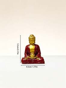 1pc Mini Buddha Statue For Car Dashboard, Red Gold Shakyamuni Buddha Figurine, Hindu Buddhist Decor For Vehicle Home Desk Ornament - A - View 2