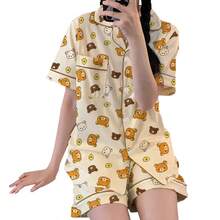 San-X Rilakkuma 日系卡通 Ins 風可愛慵懶熊睡衣套裝，女款夏季短袖甜美居家服 - 彩色 - 查看 6