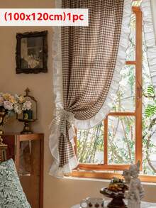 1 buah Tirai Berenda Motif Kotak-kotak Putih Gaya Pedesaan Prancis, Tipis Namun Tidak Transparan, Cocok Untuk Jendela Kecil Dapur, Kamar Tamu B&B, Jendela Teluk Kamar Tidur, Ruang Makan, Kafe, Dekorasi Serbaguna - Coklat - View 10