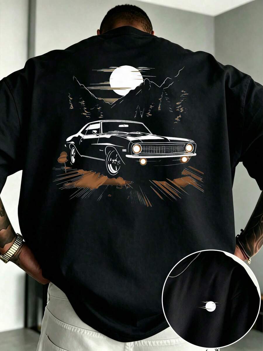 [Men's Plus Size]1pc Men's Fashion Print Loose Short Sleeve T-Shirt | Exquisite Fit Design | Summer Essential | Versatile And Easy To Wear, Showcasing Personal Style - Black - View 1