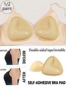 1/2 Pasang Bantalan Bra Perekat Dua Sisi yang Dapat Digunakan Kembali, Sisipan Bra Tak Terlihat yang Tebal, Tahan Air untuk Berenang - Aprikot - View 1