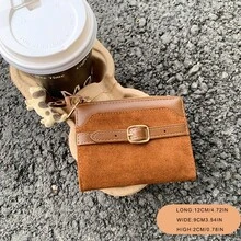 Suede Patchwork Puppy Pendant Women's Bifold Leather Wallet With Simple Belt,Mini Pouch - Multicolor - View 2
