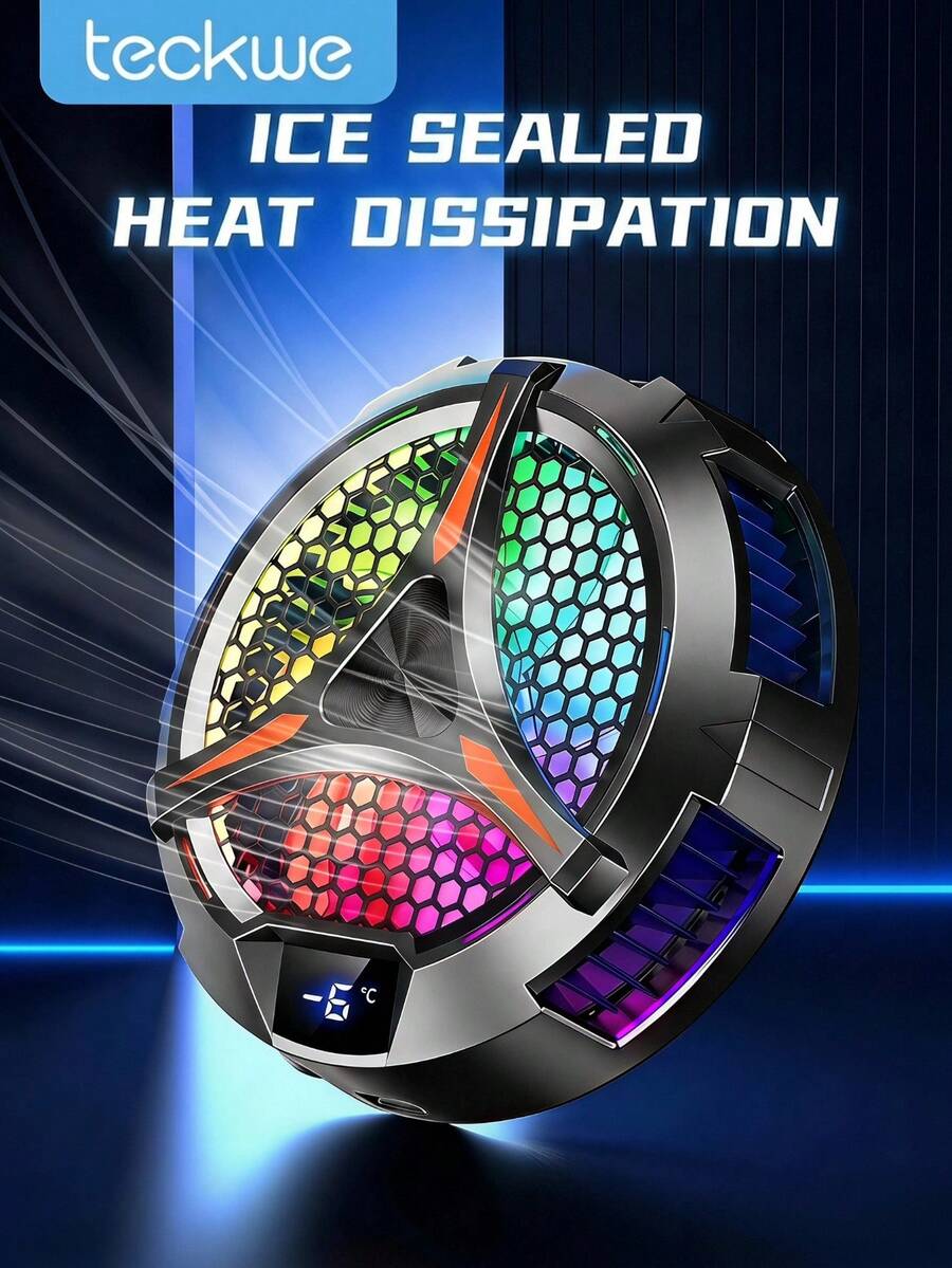 Teckwe Magnetic Semiconductor Phone Tablet Cooler, RGB Digital Display Gaming Radiator, Fast Cooling Portable Magnetic Heat Sink For Mobile Phone Gaming Live Streaming - View 1