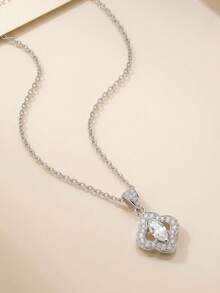 Juego de 2 piezas de joyería de mujer de plata de ley S925 con diseño de trébol, collar con colgante minimalista brillante y pulsera de tenis, adecuado para uso diario, regalo romántico - Plateado - Ver 5