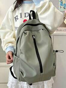 1/2pcs Solid Color Lightweight Backpack, Minimalist Casual Design, Large Capacity Main Compartment, All-Season, Unisex Adult Style, Suitable For School, University, Travel, Hiking, Commuting And Back To School - Multiple Styles - View 15