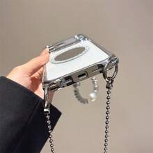 Four-Corner Anti-Drop Electroplated Magnetic Phone Case With Lanyard For IPhone 11 12 13 14 15 Pro Max 16 16 Pro Max 17 17 Pro 17 Pro Max Galaxy S21 22 23 24 Plus 25 25 Ultra 26 26 Plus Ultra A16 26 36 56 A15 35 55 34 54 33 53 52 Pura 80 80 Pro +90 90 Pro+ Mate 60 60 Pro 70 70 Pro - Silver Magnetic + Long Strap - View 2