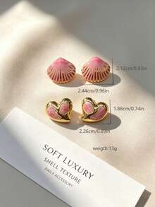Ins French Minimalist Lightweight Fresh Girl Stud Earrings, Shell Heart Shape, Suitable For Summer Travel Classic Daily Accessory, Skin-Friendly Sweat-Resistant 304 Stainless Steel Material, Girls Graduation Memorial Gift, Y2K Millennium Girl Commute Beach Gentle Luxury Earring, Versatile For Campus, Beach, Date Multiple Scenes, Student High Cost-Performance Matching Accessory. Student Back To School Gift, Wedding Season Gift. - Multicolor - View 7