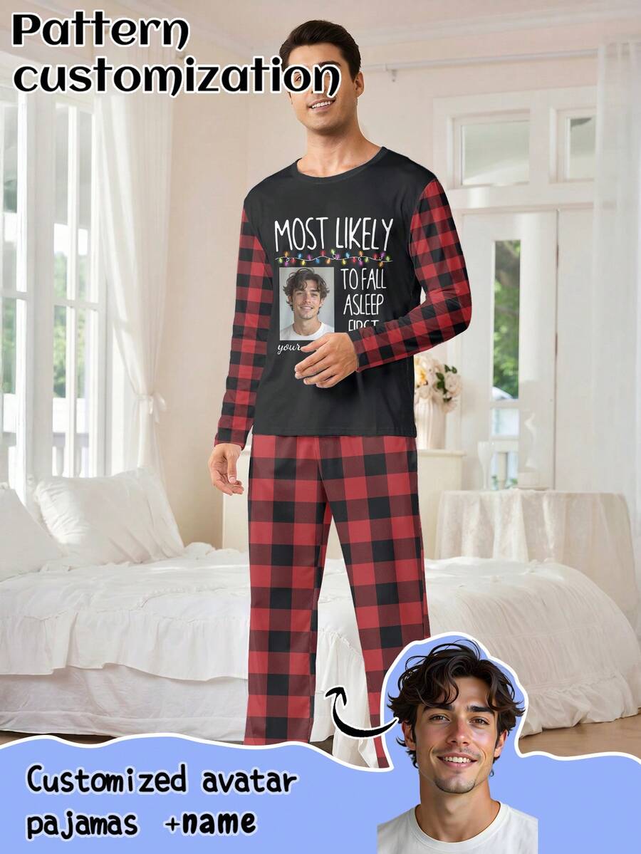 Printstory Custom Men's Long-Sleeve Pajama Set, You Can Print Any Designs Or Text, Personalized Gift, Perfect For Family, Friends, And Holiday Parties - Multicolor - View 1