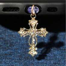 1pc Fashion Cross Alloy Rhinestone Gothic Style Cross Phone Dust Plug - Multicolor - View 4