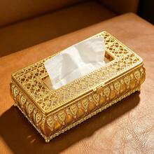 Vintage Gold Hollow Filigree Metal Tissue Box Cover, Rectangular Hollow Lace Napkin Holder With Ball Feet, Luxury Decorative Tissue Box For Bedroom, Coffee Table, Bathroom, Home Desktop Decoration - Gold - View 8