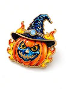1pc Halloween Wizard Hat Flame Pumpkin Brooch, Rhinestone Enamel Pumpkin Lantern Alloy Lapel Pin, Suitable For Suit, Coat, Bag Decoration, Costume Party And Holiday Gift - Multicolor - View 9