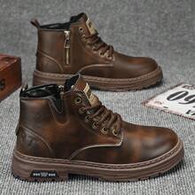STARNOVO Men's Classic High-Top Leather Riding Boots, Lace-Up And Side Zipper Design, Vintage Style, Suitable For Street Fashion, Motorcycle Riding, Outdoor Work, And Daily Wear - Brown - View 2