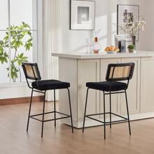 Modern High-Gloss Bar Stool, 2 Stools Per Pack, Chenille Fabric Seat - 黑色 - 查看 3