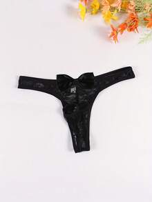 Best Seller, Bow Decor Fashion Elastic Breathable Sheer, Sexy T-Bottom Men'S Lace Sexy Thong Panties - Black - View 8