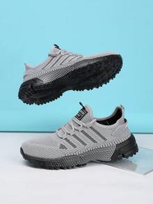Men's Breathable Mesh Athletic Shoes, Lightweight Lace-Up Low-Top Sneakers, Round Toe, Lightweight Sole, Suitable For Casual Walking, Running And Jogging, Multi-Functional Training Shoes - Grey - View 2