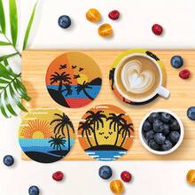Sunset 8pcs DIY Diamond Painting Coaster Set, Smooth High-Gloss Rhinestone Surface, Secure Adhesion With Complete Tool Kit, Easy For Beginners, Stress-Relief Handmade Craft, New Year Spring Festival Valentine's Day Christmas Teacher's Day Holiday Gift, Heat-Insulating Decorative Coasters For Home Dining Table Coffee Table, Gift For Family Friends Besties Teachers - 8 Pcs - View 3