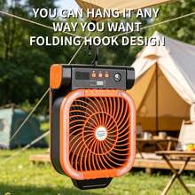 ENSSU Solar Powered Outdoor Camping Fan With LED Night Light, 4-Speed Timer Portable Foldable Desk Fan, Hanging Hook Design, Built-In Power Bank And Compass, Quiet Powerful Wind USB Rechargeable Fan, Suitable For Tent, Picnic, Fishing, Bedroom, Travel, Emergency Use - Multicolor - View 10