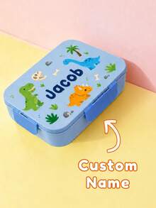 1 pieza Caja bento portátil de 3 compartimentos con nombre personalizado, caja de almuerzo personalizada, contenedor de almuerzo portátil con tenedor y cuchara incorporados, diseño de tapa abatible con triple cierre, apto para trabajo y viajes, preparación de comidas - Estampado multicolor - Ver 8