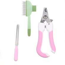 Kit de aseo para mascotas de 3 piezas que incluye cepillo cardador autolimpiante, cortauñas y lima de uñas, peine profesional para quitar pelo de mascotas y herramientas para recortar patas para perros, gatos y mascotas pequeñas, suministros de aseo en el hogar, mango antideslizante, hoja de acero inoxidable afilada - Ver 3