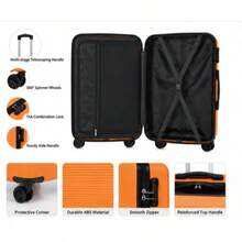 Lightweight, Scratch-Resistant Rolling Suitcase, Orange Four-Piece Set, 20/24/28 Inches, With Shoe Pocket, Swivel Rolling Suitcase. - Orange - View 6