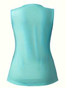 Plus Size Women's Printed Fitted Casual Tank Top Vacation Set - Green - View 5