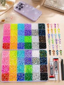 Flat Bottom Rhinestone Set, Multi-Color Handmade Gems Set . Suitable For Diy, Clothing, Shoes Sparkling Jewelry - Colorful Mixed Color Palette, Bedazzler Kit Glue Crafts Book Fabric Decor Nail Art - Multicolor - View 2