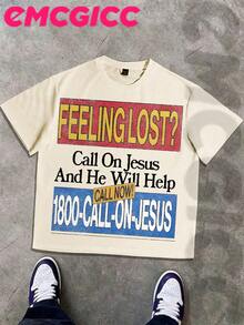 EMCGICC Y2k,Funny Graphic Shirt Men's Summer Short Sleeved Pure Cotton Casual Outdoor Street Round Neck T-Shirt,Surprise Gift For Family And Friends. - 杏色 - 查看 1