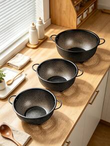 Stainless Steel Black Colander, Dual Handle Rice Washing Basket, Fine Mesh Design, Can Wash Pasta, Vegetables, Rice, Fruits And Other Ingredients, Multi-Purpose Strainer, Kitchen Daily Essential, Kitchen Fruit Basket, Kitchen Must-Have, Christmas, Halloween, Mother's Day Gift - M - View 4