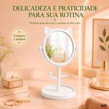 Espelho de Mesa para Maquiagem Flor ou Gatinho com Bandeja Organizadora para Joias - branco&gatinho - Visão 5