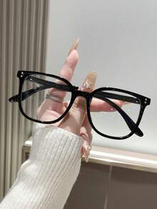 3pcs/1pc Women's Leopard Print Bohemian Style TR Material Square Oversized Transparent Glasses, Suitable For All Seasons - Transparent - View 3