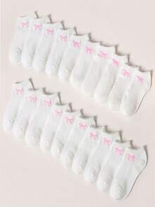 1/3/5/10 Pasang Kaos Kaki Wanita Motif Simpul Pita, Kaos Kaki Pendek Lembut dan Bernapas, Kaos Kaki Kasual Lucu untuk Semua Musim - Putih - View 6