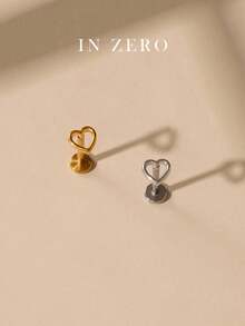 1pc Hollow Heart Ribbed Flat Back Stud Earrings | Titanium Steel CZ Flat Back Earrings | Delicate Heart Stud Earrings | Stackable Earrings | Cartilage Earrings - Hollow Heart - View 4