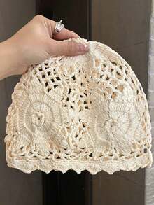 1pc Handmade Crochet Hollow Out Breathable Mesh Solid Color Women's Beanie, Fashionable Breathable Knitted Hat Suitable For Spring, Summer, Autumn, Outdoor, Commuting, Gift For Friends - Hollowing Out - View 2