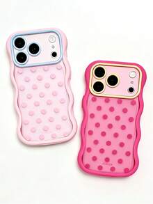 Y2K可愛波點多巴胺彩色波浪設計手機殼，相容 iPhone 17 Pro Max 17 Pro 17 16 Pro Max 16 Pro 16 15 Pro Max 15 Pro 14 Pro Max 14 Pro 13 12 11，可愛磨砂半透明背蓋 - 粉色 - 查看 3