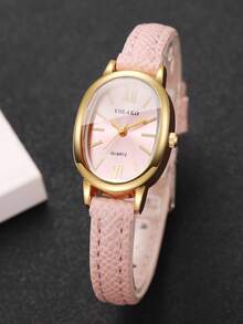 Women's Gift Watch PU Leather Strap Oval Roman Numeral Dial Fashion Niche Quartz Wristwatch, Gift For Girlfriend (1pc/Set) Watch Box Not Included - Pink - View 7