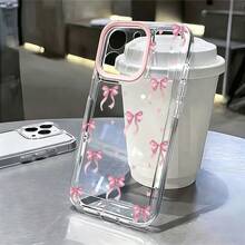 1pc Pink Heart Bow Cute Pattern Personalized Lens Frame Transparent Full Coverage Anti-Drop TPU Fashion Phone Case Compatible With IPhone 11 12 13 14 15 16 17 Pro Max/Plus 7/8/XR/XS Shockproof Protective Cover - Multicolor - View 4