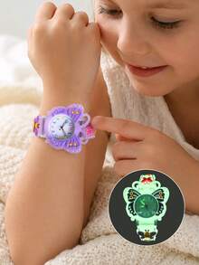 2pcs/Set Gift Set Girls Butterfly Soft Silicone Strap Analog Quartz Wristwatch With Creative Pattern For Students - Multicolor - View 9