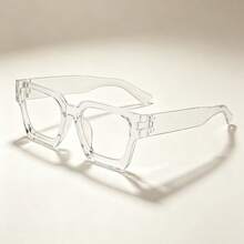 1 Pair Rectangular Personalized Exquisite Charming Plain Lens Glasses, Suitable For Reading, Office, Party, Fashion Item, Photography Accessory - Clear - View 6