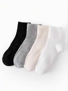 4 Pairs Random Texture Vertical Stripe Solid Color Short Socks, Elastic Cuff Non-Binding, Soft And Moisture-Wicking, Daily Wear Sports Casual Basic Socks For Men And Women - Multicolor - View 2