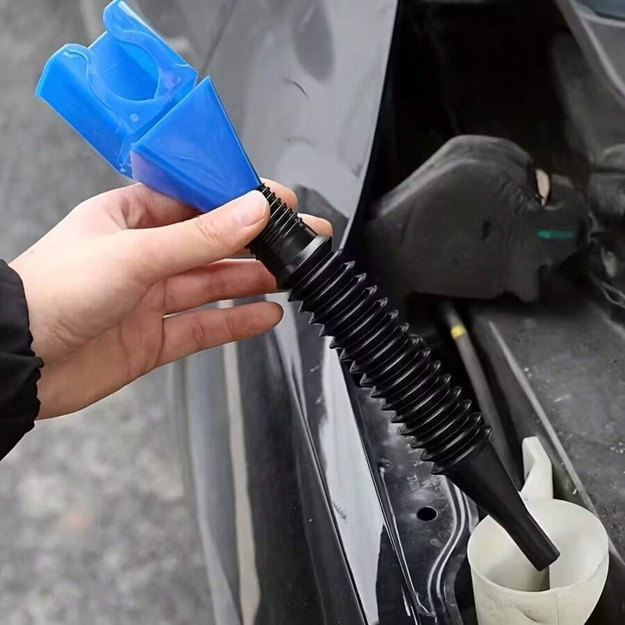 (2pcs: Funnel + Towel) Portable Retractable Folding Oil Funnel (With Quick-Connect Nozzle), Made Of Durable ABS Material, Supports Hands-Free Oil Pouring, Suitable For Car, Truck And Motorcycle Oil Change And Addition, Square Mouth Design - A - View 1