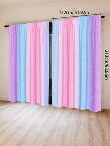 2 buah Tirai Semi-Transparan Poliester Motif Bintang Pelangi Gradien, Desain Modern untuk Semua Musim, 100% Poliester, Penyaring Cahaya, Dengan Kantong Batang, Mudah Digantung, Sempurna untuk Dapur, Ruang Cuci, Kamar Tidur, Ruang Belajar, Ruang Tamu - MultiWarna - View 15