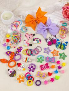 866pcs Cute Bright Color Girls Hair Accessories Set, Including Bow Hair Clips, Rainbow/Unicorn/Ice Cream Hair Clips, Faux Butterfly Alligator Hair Clips, Star Snap Clips, Mini Claw Clips, Flower/Rabbit Ear Hair Ties, Bamboo Knot Towel Scrunchies, Ruffled Elastic Hairbands And TPU Rubber Bands, Suitable For Daily, Party, Travel Use - Multicolor - View 6