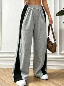 Women's Drawstring Waist Straight Leg Sports Pants - Light Grey - View 2