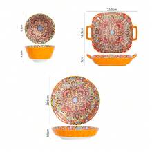 Mandala Dinnerware Sets (3Pcs), Buffet Dinnerware, Boho Plates And Bowls Dish Set With Salad Plate 8inch Dinner Plate 4.8inch Bowl, Apply Casual Dining Indoor Outdoor Dining Part - Multicolor - View 6